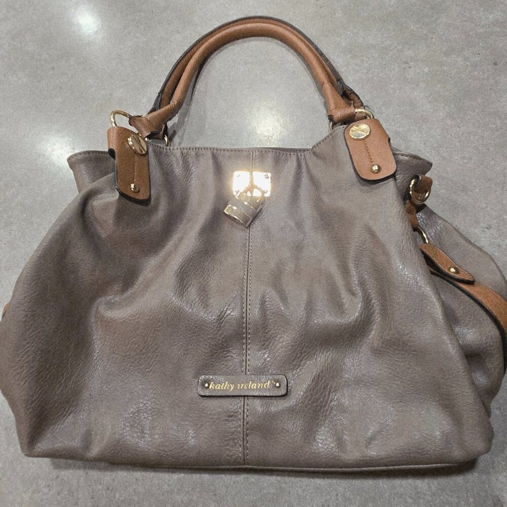 KATHY IRELAND Tan/Taupe Pebble Leather Hobo Handbag  -  Size Medium